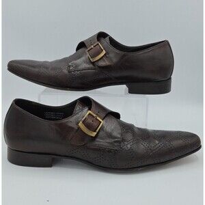 Paul Fredrick Dark Brown Leather Loafers Monk Strap Size 13 US Made In Italy